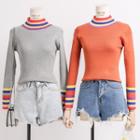Rainbow-stripe Mock-neck Knit Top