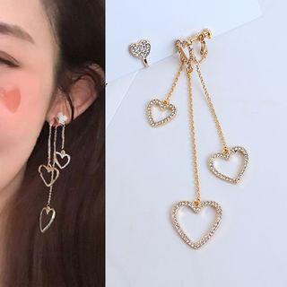 Asymmetric Rhinestone Heart Drop Earring / Clip-on Earring