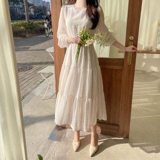 Dotted Chiffon Long Tiered Dress