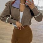 Detachable-collar Puff-sleeve Cardigan