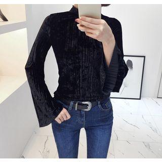 Mock-neck Pleated Velvet Top