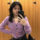Color-block V-neck Crop Cardigan