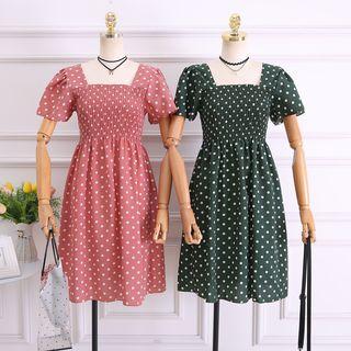 Polka Dot Short-sleeve Square Neck A-line Dress