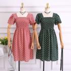 Polka Dot Short-sleeve Square Neck A-line Dress