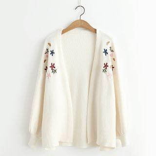 Frill Trim Embroidered Cardigan