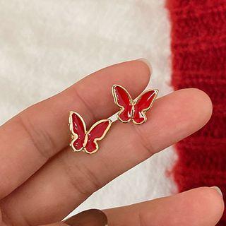 Butterfly Glaze Earring 1 Pair - Red - One Size