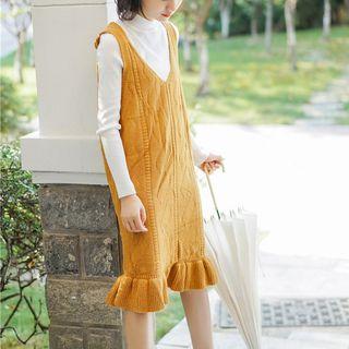 Ruffle Hem Knitted Pinafore Dress