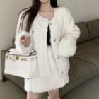 Single-breasted Fleece Jacket / Mini A-line Skirt