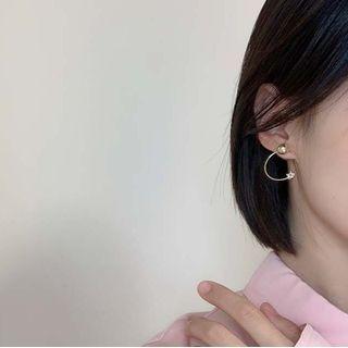 Rhinestone Star Open Hoop Earring Stud Earring - 1 Pair - 925 Silver Stud - Gold - One Size