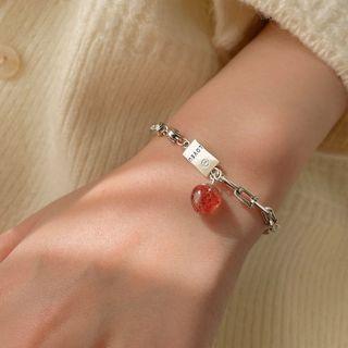 Love Lettering Sterling Silver Faux Crystal Bead Bracelet Red Heart - Silver - One Size