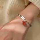 Love Lettering Sterling Silver Faux Crystal Bead Bracelet Red Heart - Silver - One Size