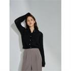 Faux-pearl Buttoned Cropped Cardigan Black - One Size