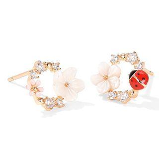 Flower Alloy Asymmetrical Hoop Earring