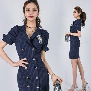 Double-breasted Pinstriped Sheath Dress