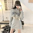 Lettering Cropped Hoodie / Mini A-line Skirt