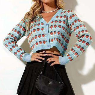 Fruit Pattern Cropped Cardigan