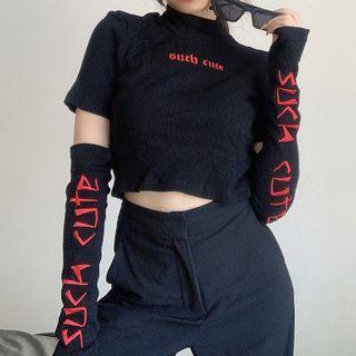 Set: Short-sleeve Lettering T-shirt + Sleeves