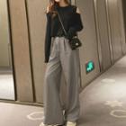 Long-sleeve Cold Shoulder T-shirt / Wide-leg Short / Pants / Set