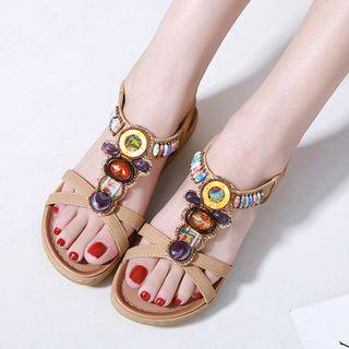 Bead Embellished Flat Sandals