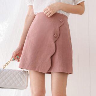 Plus Size Scallop-trim Buttoned Wrap Skirt