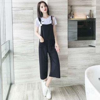 Set: Embroidered T-shirt + Wide-leg Jumper Pants