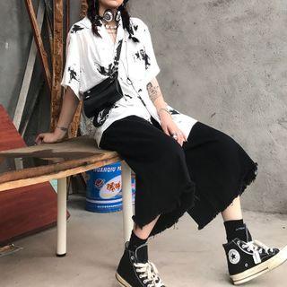 Couple Matching Frayed Cropped Wide-leg Jeans