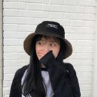 Embroidered Lettering Bucket Hat Black & Khaki - One Size