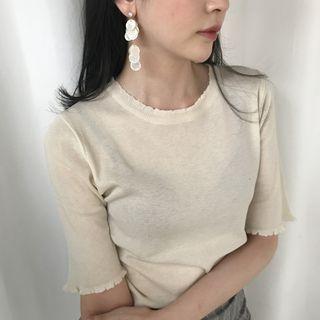 Scallop Disc Dangle Earring Earring - Discs - White - One Size