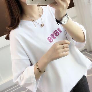 Letter Applique 3/4-sleeve T-shirt