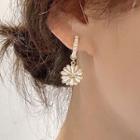 925 Sterling Silver Faux Pearl Flower Drop Earring 1 Pair - One Size