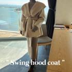 Swing-hood Short Coat With Sash