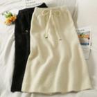 Drawcord Furry-knit Midi Skirt