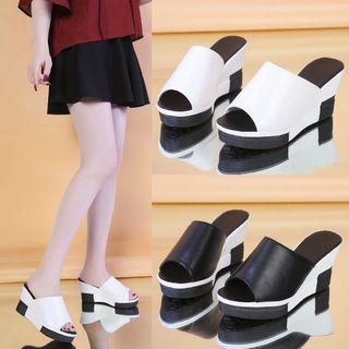 Faux Leather Wedge Slide Sandals