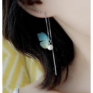 925 Sterling Silver Faux Pearl Butterfly Dangle Earring