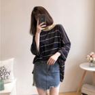 3/4-sleeve Striped Oversized Knit Top