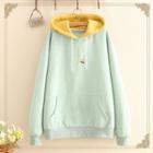 Cherry Embroidered Fleece-lined Color-block Hoodie