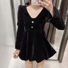 Bell-sleeve Mini A-line Velvet Dress