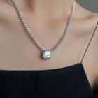 Square Gemstone Chain Necklaces Xl1328 - Silver - One Size