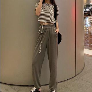 Striped Short Sleeve Cropped T-shirt / Pants