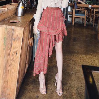 Pinstripe Asymmetric Midi Skirt