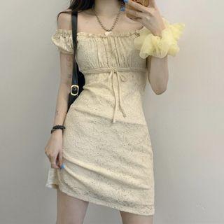 Lace Short-sleeve Mini Sheath Dress As Shown In Figure - One Size