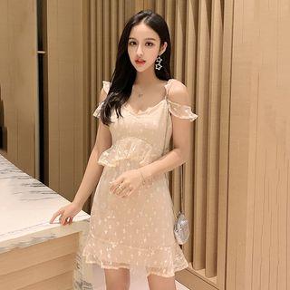 Lace Cold Shoulder Ruffle Mini A-line Dress