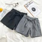 Plain Ribbon Lace-up Woolen High-waist Shorts