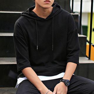 Elbow-sleeve Mock Two-piece Hooded T-shirt