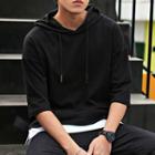 Elbow-sleeve Mock Two-piece Hooded T-shirt