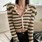 Striped Slim-fit Cropped Cardigan As Figure - One Size