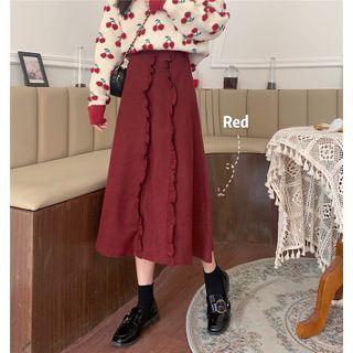 Corduroy Frill Trim Midi A-line Skirt