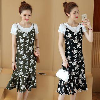 Set: T-shirt + Floral Jumper Dress