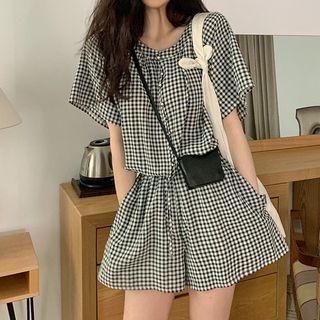 Gingham Wide Leg Romper Black - One Size