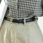 Oval Buckled Faux Leather Slim Belt